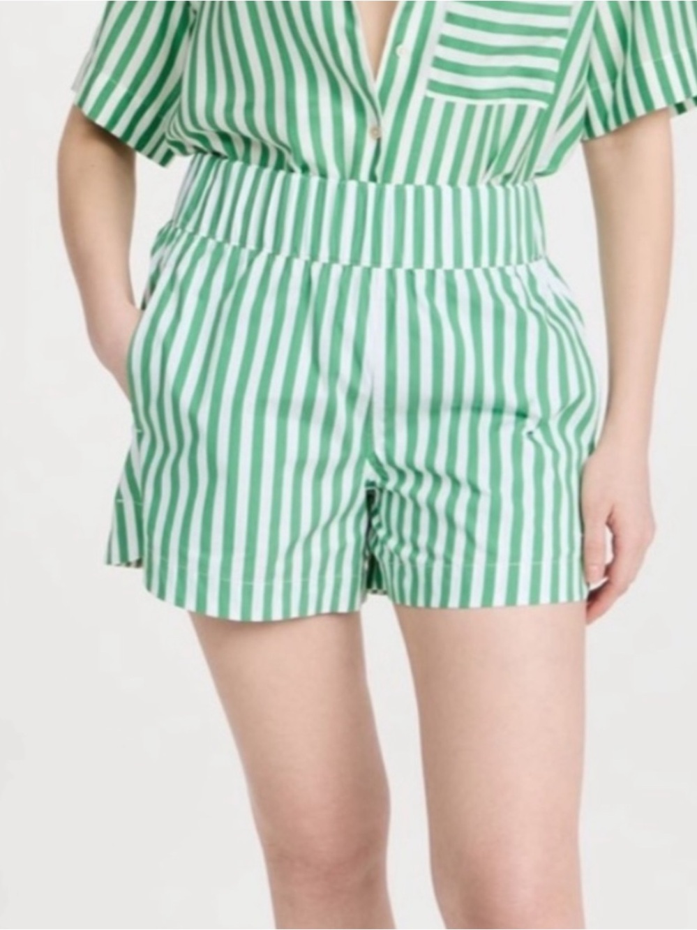 AYR Staycation Green and White Striped High-Waist Women’s Shorts
